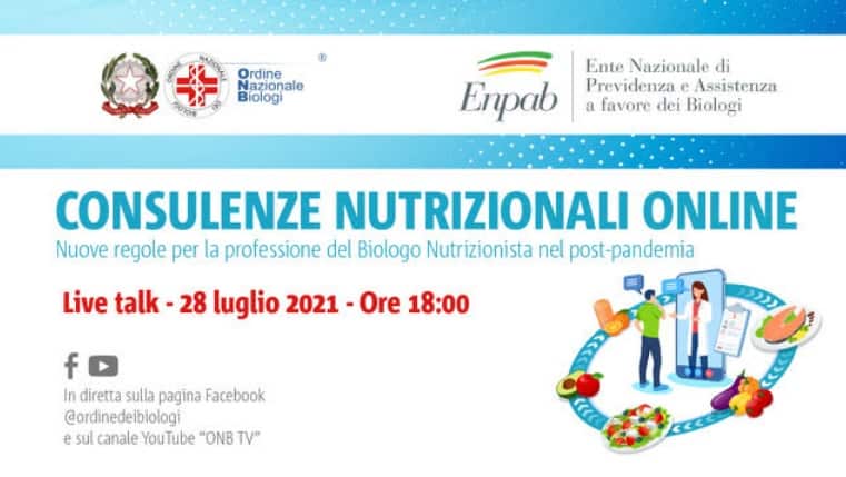Consulenze nutrizionali online: nuove regole per la professione del Biologo Nutrizionista, il 28 luglio “live talk” a Napoli